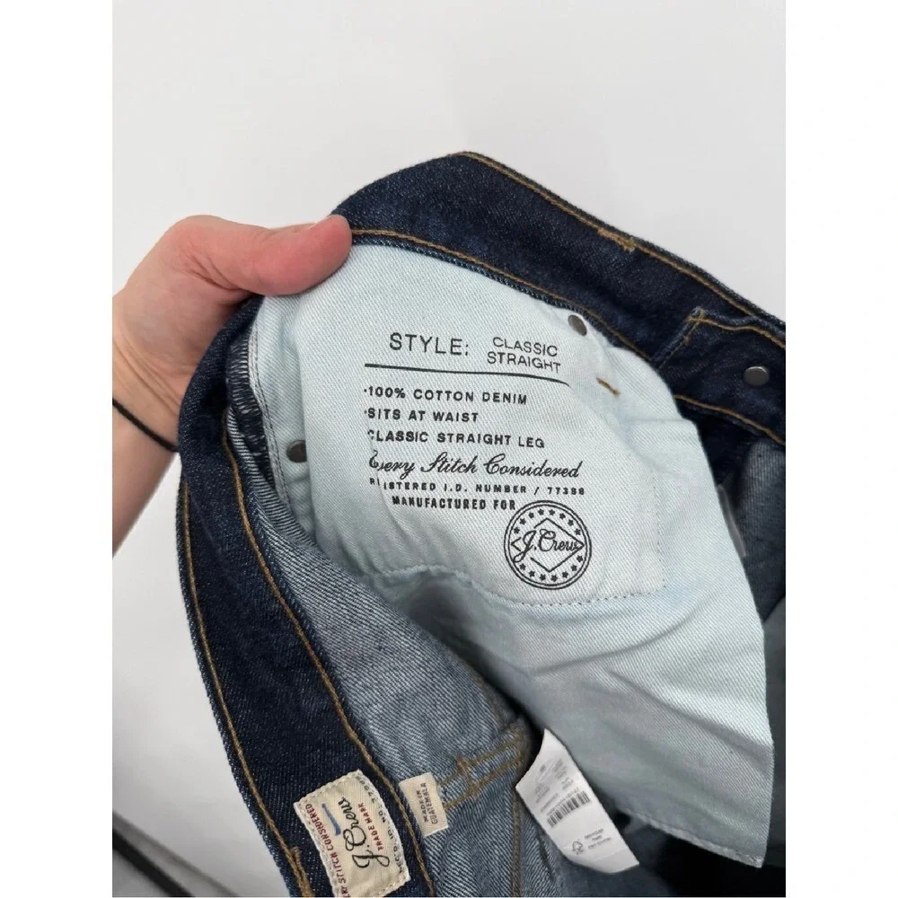 J.Crew Classic Relaxed Jeans Men's 32 X 34 Blue Denim Straight Leg Dark Wash NWT